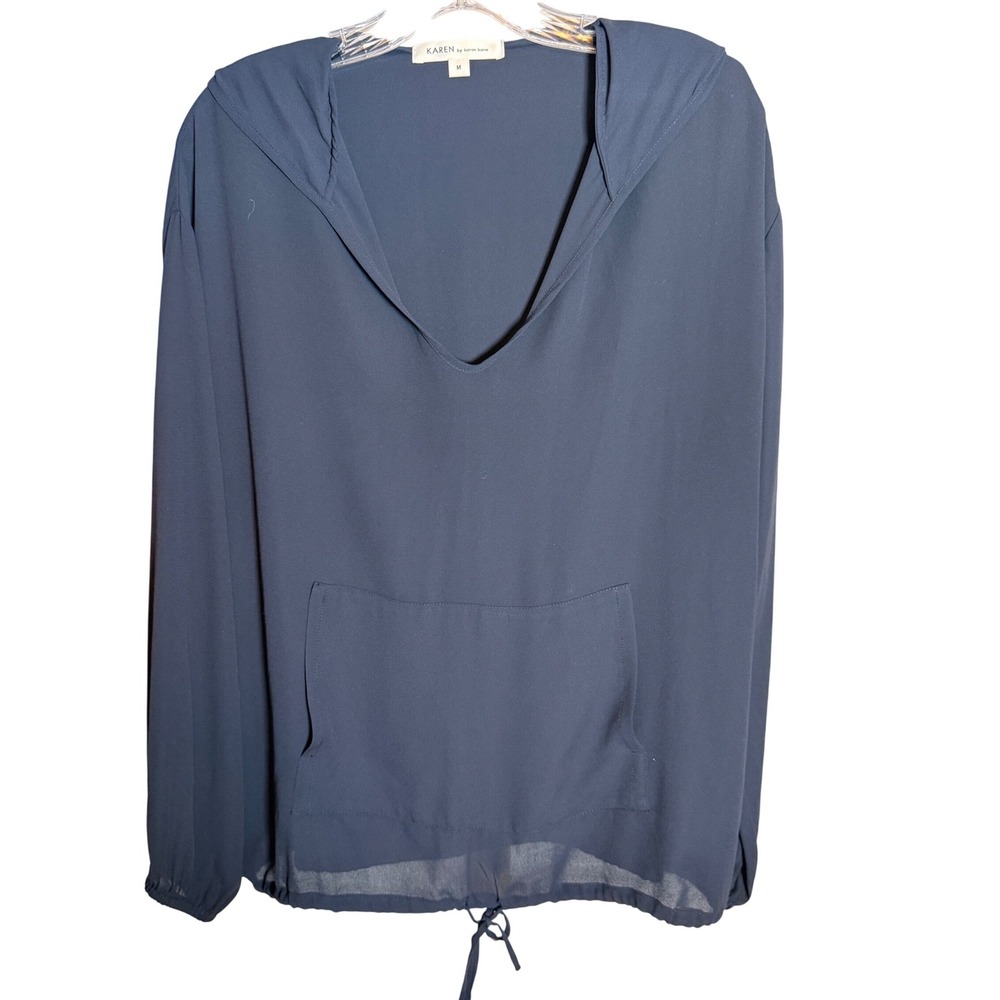Karen by Karen Kane Hooded Pullover Blouse Womens Size M Navy Blue Minimalist